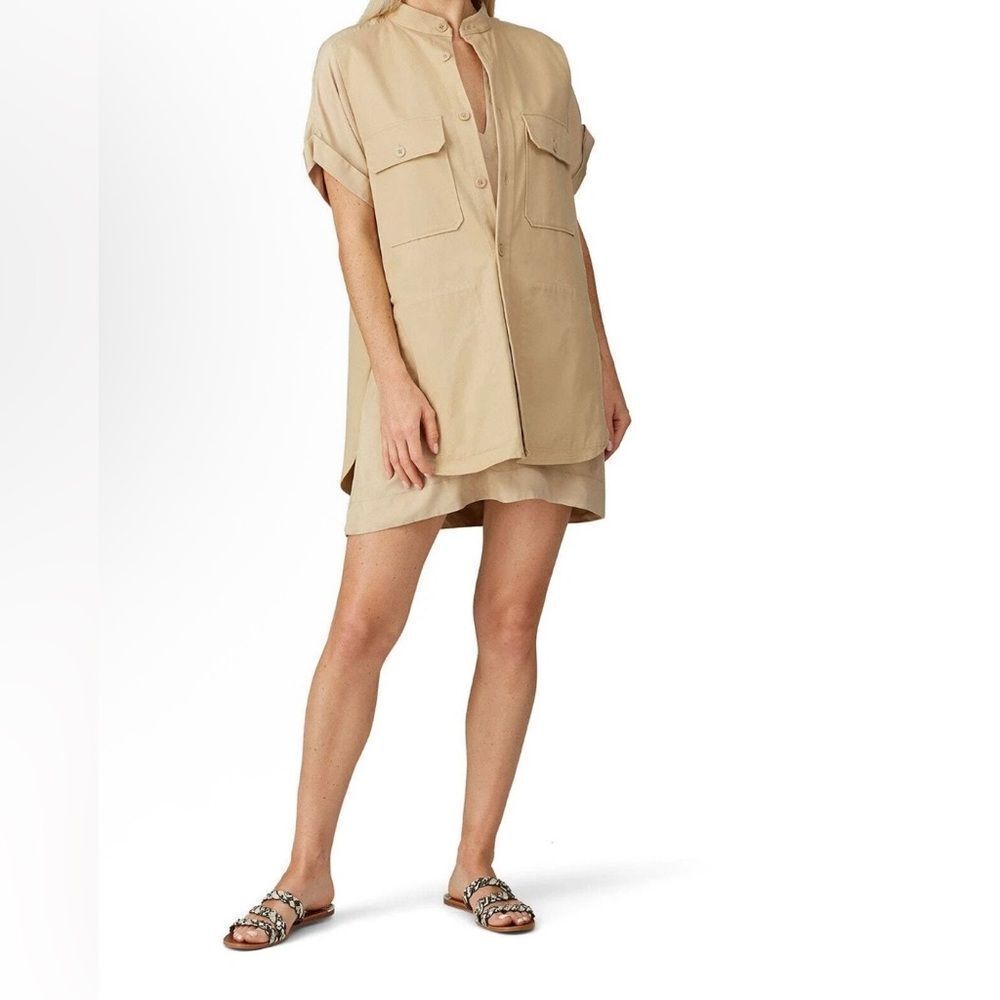Equipment Femme Acaena Safari Beige Layered Shirt Mini Dress Size L